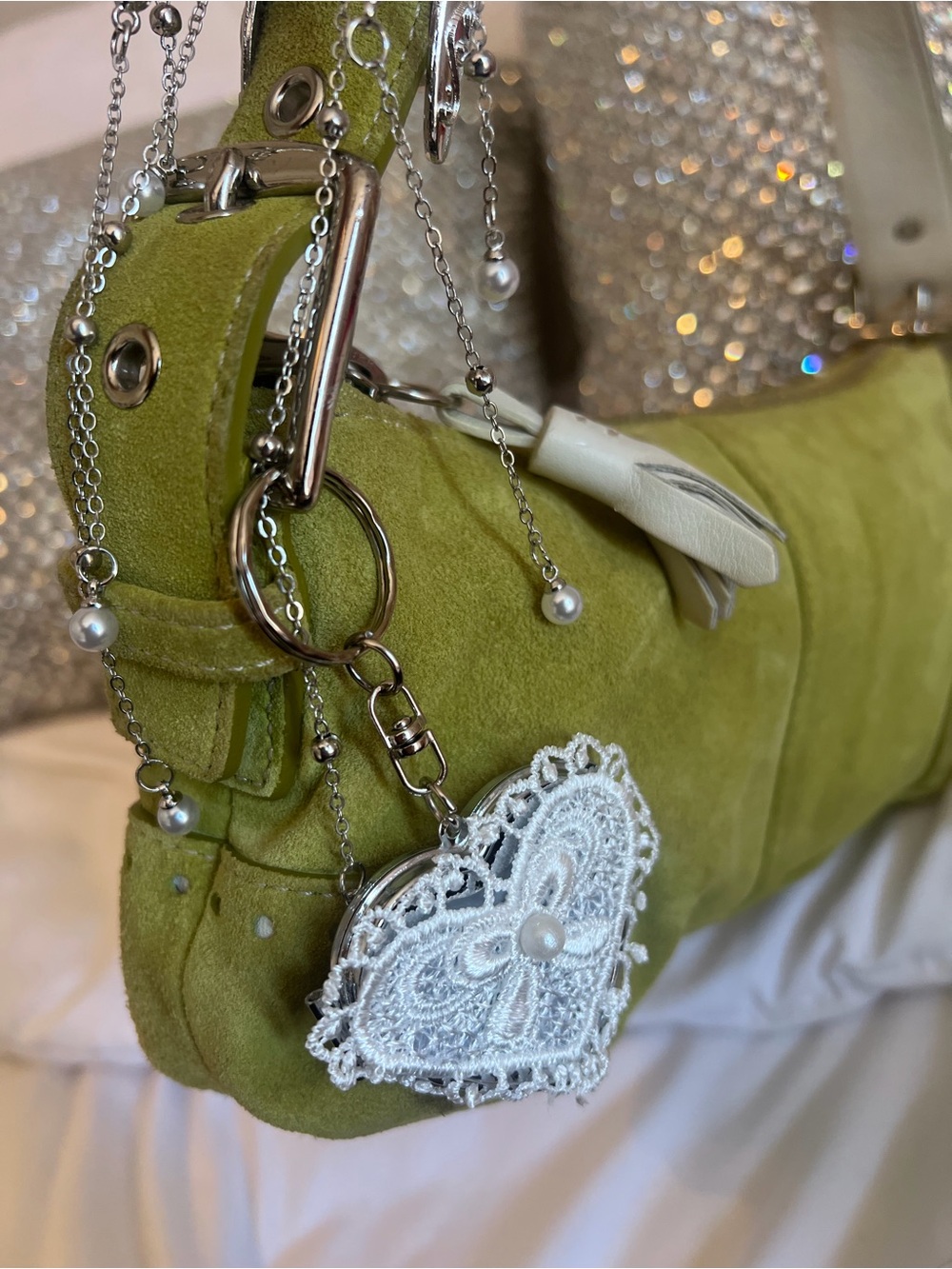 Vintage Coach Baguette in Green Suede Shoulder Bag